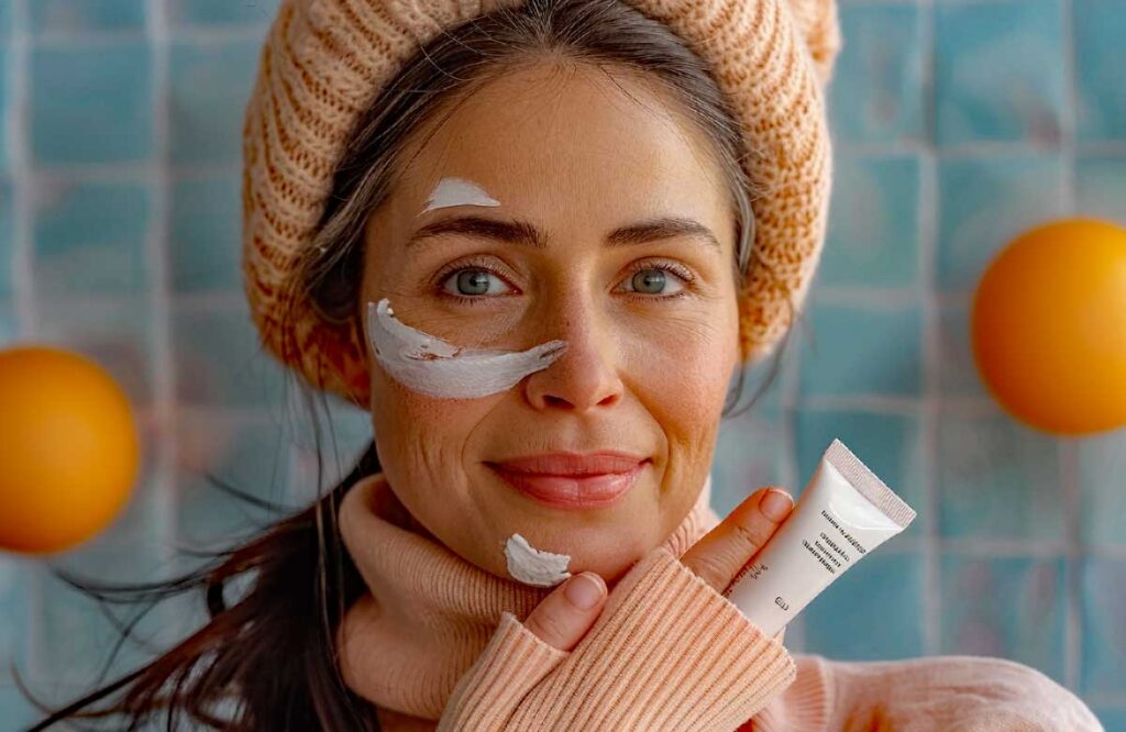 Une femme de 30 ans appliquant une cr&egrave;me anti-&acirc;ge